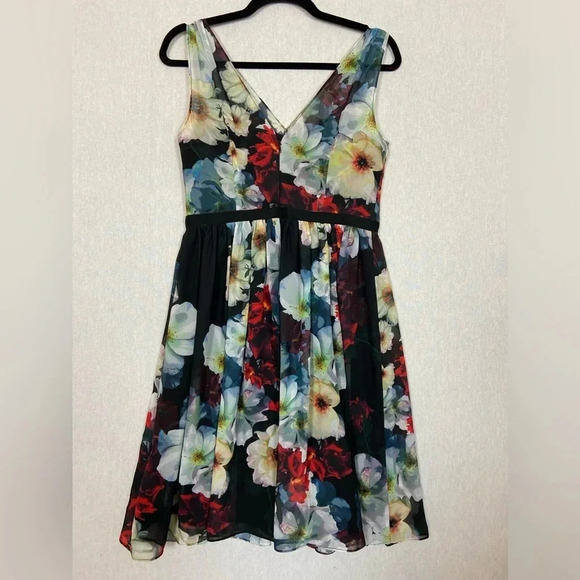 Maggy London v neck floral midi dress Sz 4 - Picture 1 of 12